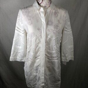 Chico’s White Cotton Eyelet Tunic Top – Coastal Grandma Chic, Boho Resort Style